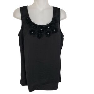 Ann Taylor LOFT Womens Top Medium Black Sleeveless Rosette Embellished Scoop